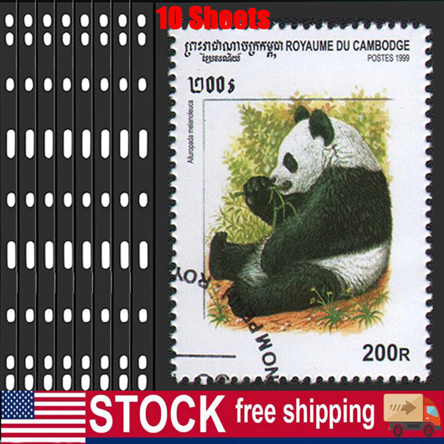 (1 Strip) 10 Sheet of Stamp Stock Pages w 9 Binder Holes - Black & Double Sided