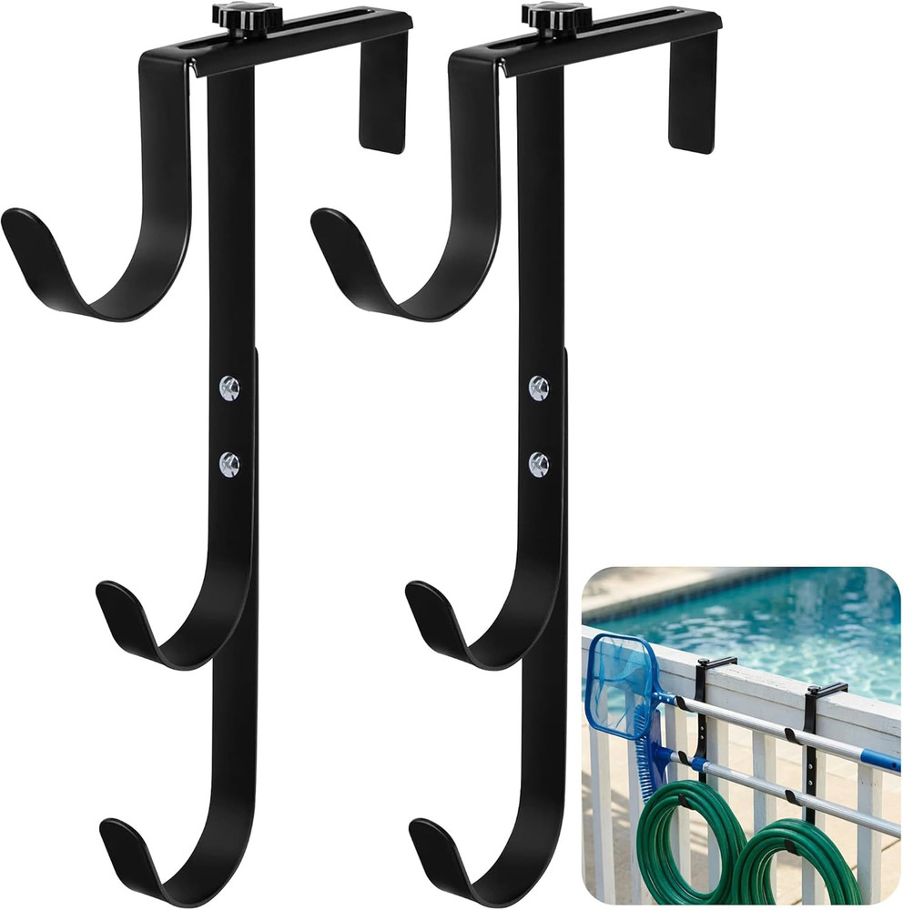 2 Pcs Three-Layer Pool Fence Hooks for Pool Equipment, Adjustable Pool Pole Hang