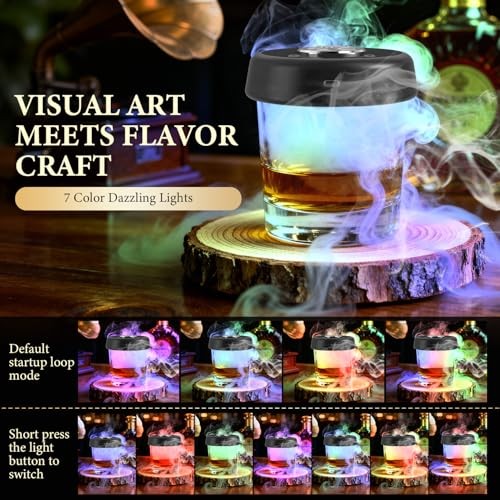 Electric Whiskey Smoker Kit with 7 Light Modes,Rechargeable Cocktail Basic Set