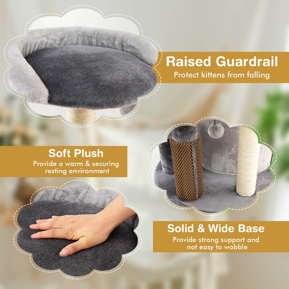 40" Cat Tree Tower Multi-Level Activity Tree with 2-Tier Cat-Hole Condo Grey