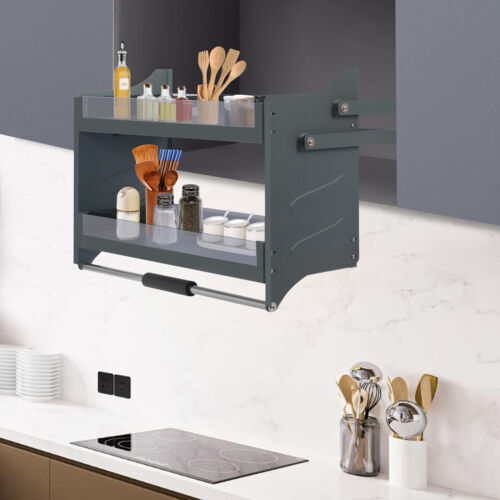 Dark Grey Pull-Down Kitchen Wall Cabinet Storage Organizer