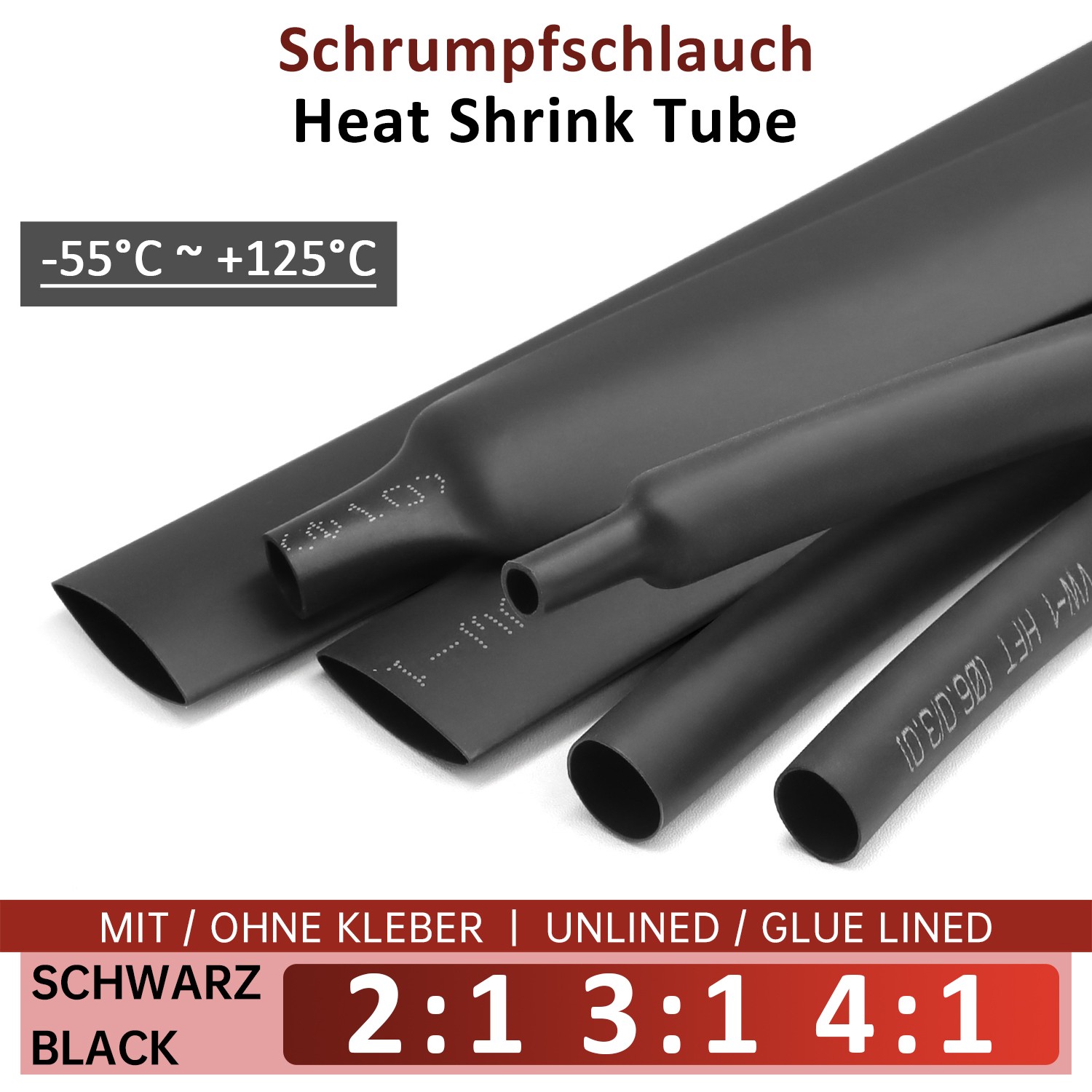 Heat Shrink Tube 2:1 3:1 4:1 Adhesive Glue Dual Wall Shrinkable Tubing Wire Wrap