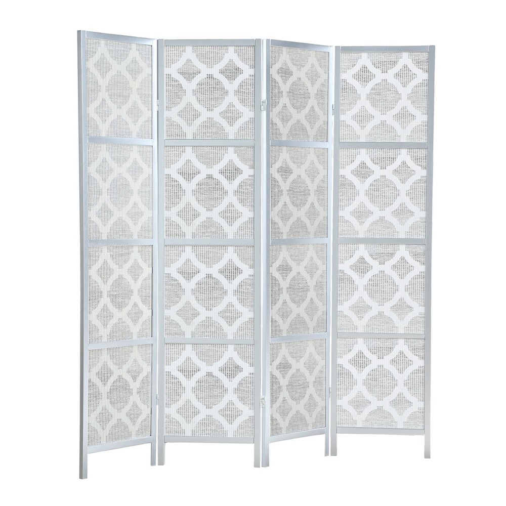 Infused Diamond Design 4-Panel Room Divider Screen, Modern Silver Partition
