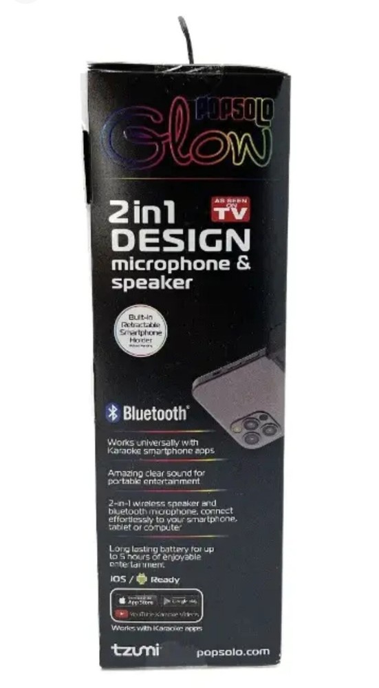 Tzumi PopSolo Glow Wireless LED Bluetooth Karaoke Microphone & Speaker