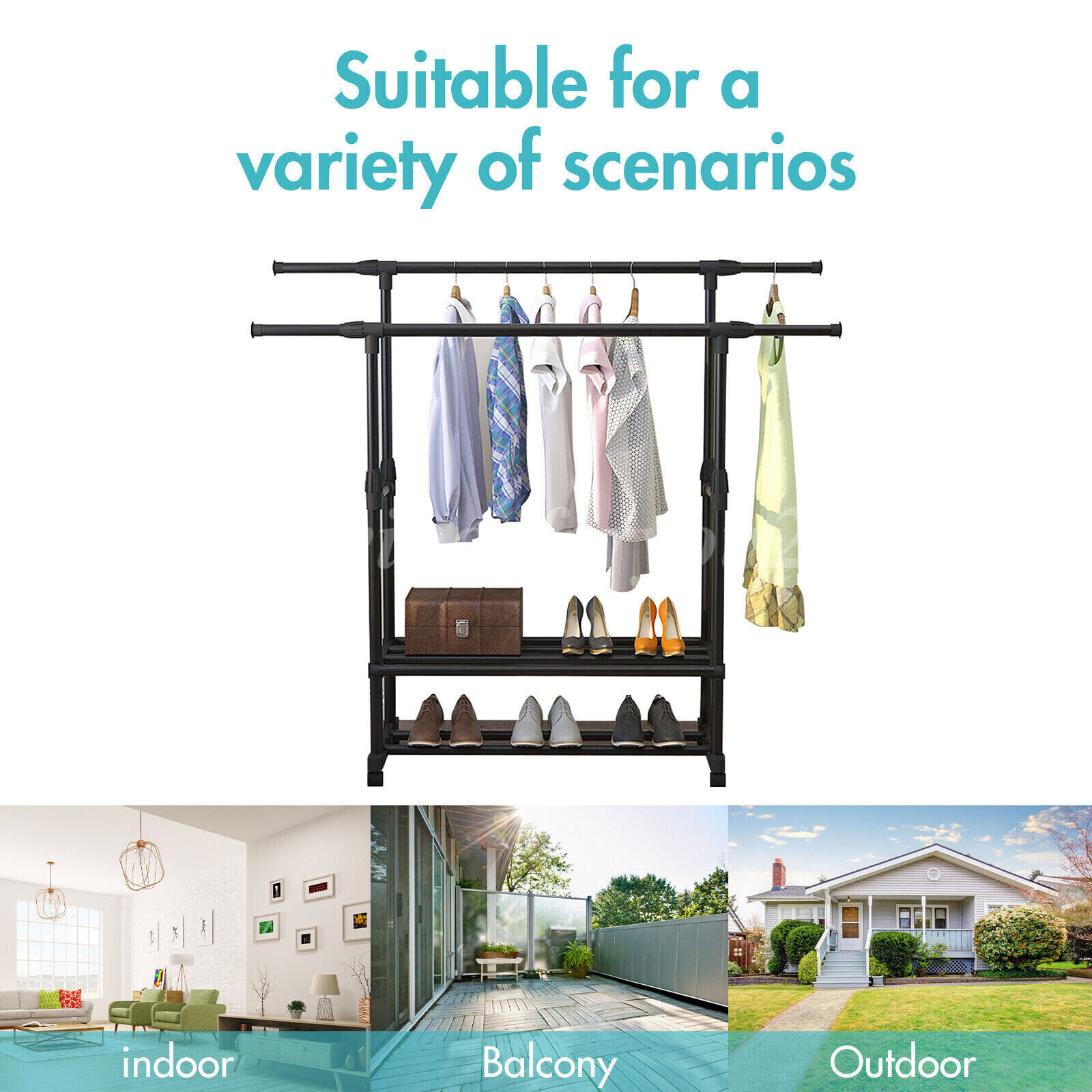 Heavy Duty Commercial Clothing Garment Rack Rolling Collapsible Chrome US