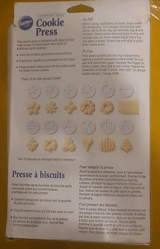 Wilton Comfort Grip Cookie Press w/ 12 Discs & Box – Spritz Cookies Baking Tool