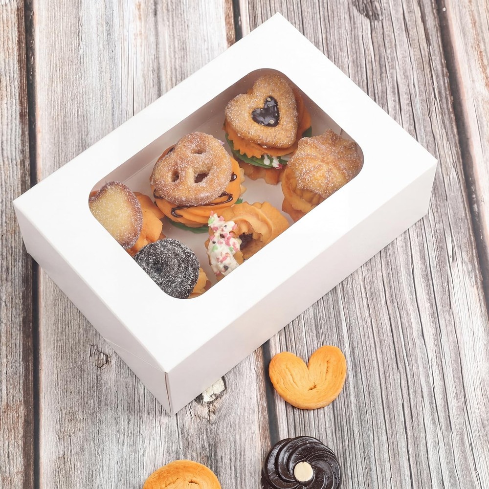 24 Pack Cookie Boxes with Window, 9x6x3 Inch White Bakery Containers for Dess...