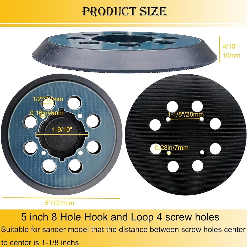 5" 8 Hole Sander Pad Hook Loop for DeWalt Orbital Sander Replacement