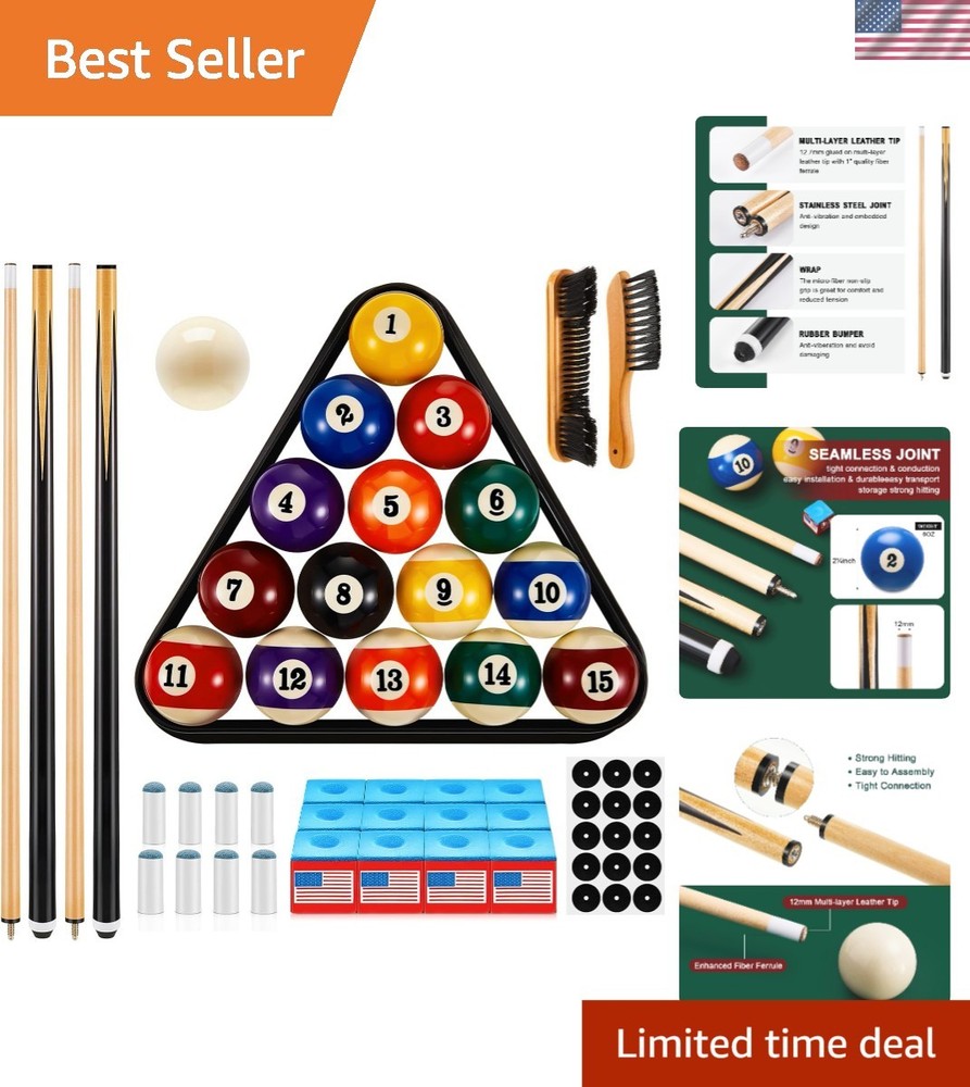 Pool Table Accessories Set 71 Pieces Billiards Balls Chalk Cue Stick Replacement