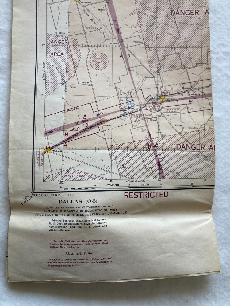1944 -45 WWII Sectional Aeronautical Chart Pilot Map Assorted Cities