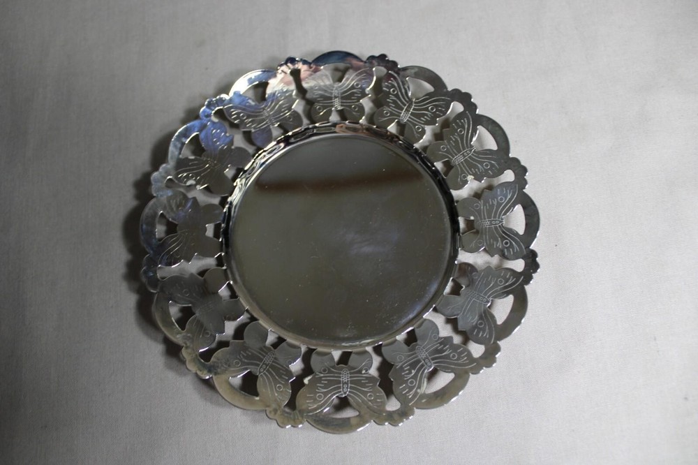 2 Silver Plated TRINKETS DISHES (1 With A Butterfly Pattern, 1 Shell Shaped)