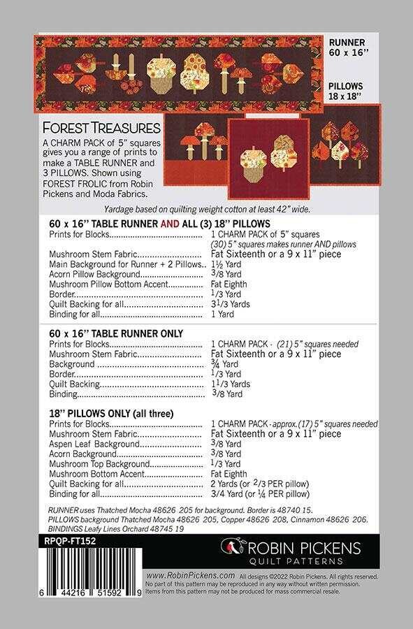 Forest Treasures Table Runner Quilt Pattern RPQP FT152