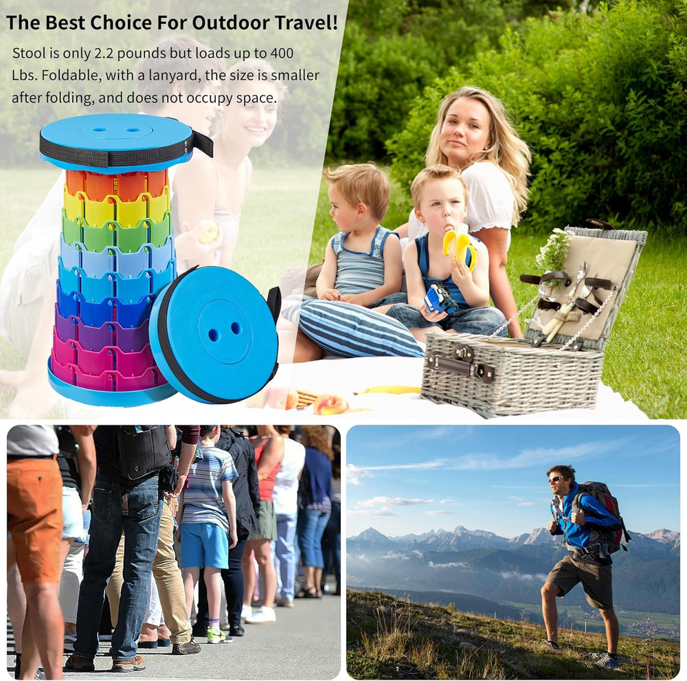 Telescoping Folding Stool, Upgraded Portable Collapsible Retractable Stool with