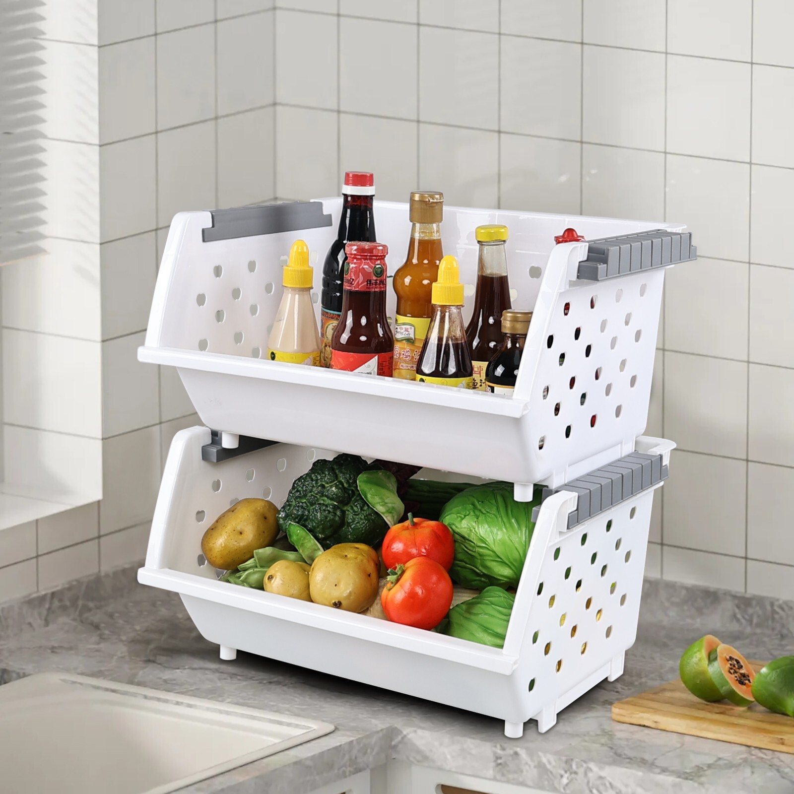 Cand Stackable Plastic Bins - 4 Packs White Large Plastic Stackable Storage Bins