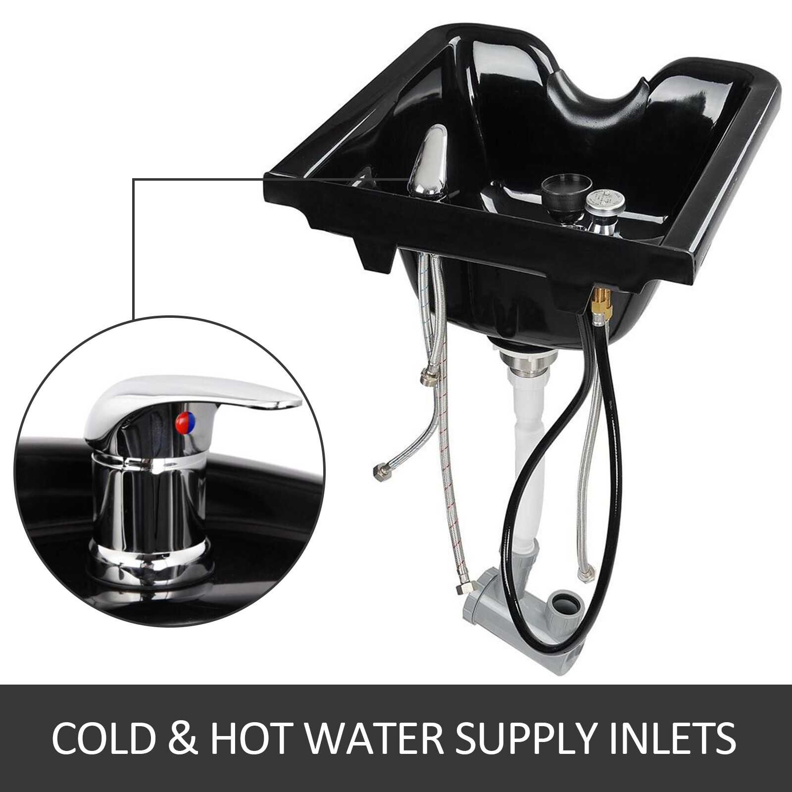 VEVOR Black Square ABS Plastic Shampoo Bowl Salon Pool SPA Plastic Spa Cabinet