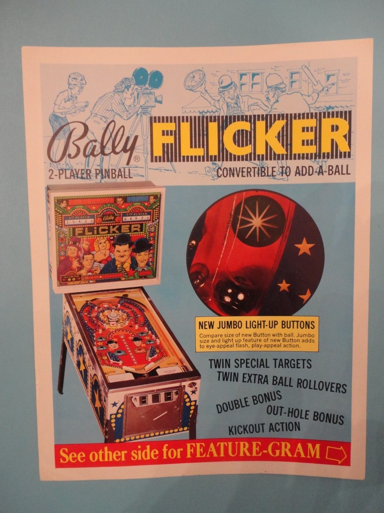 Flicker Pinball Machine Flyer Bally Original Autographed Brochure