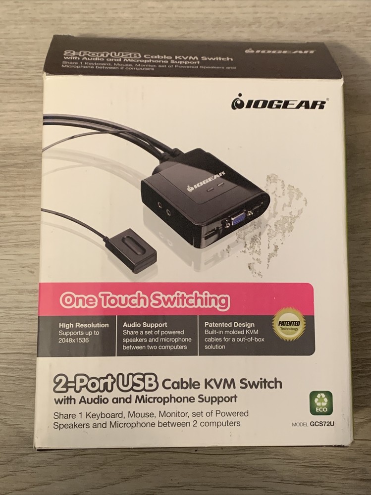 IOGEAR 2-Port USB Cable KVM Switch with Audio & Microphone Support GCS72U
