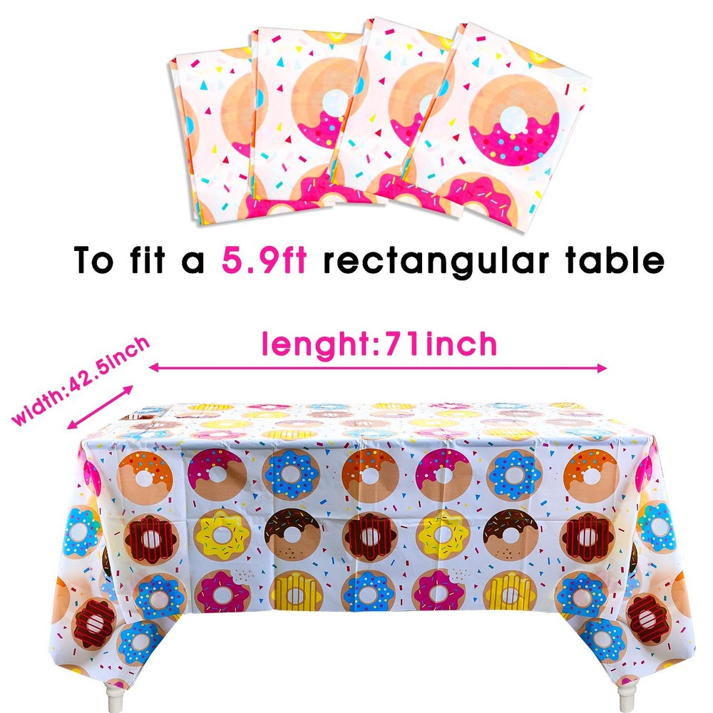 4Pack Donut Party Tablecloth, Rectangular Table Cover for Dining Room Kitchen...