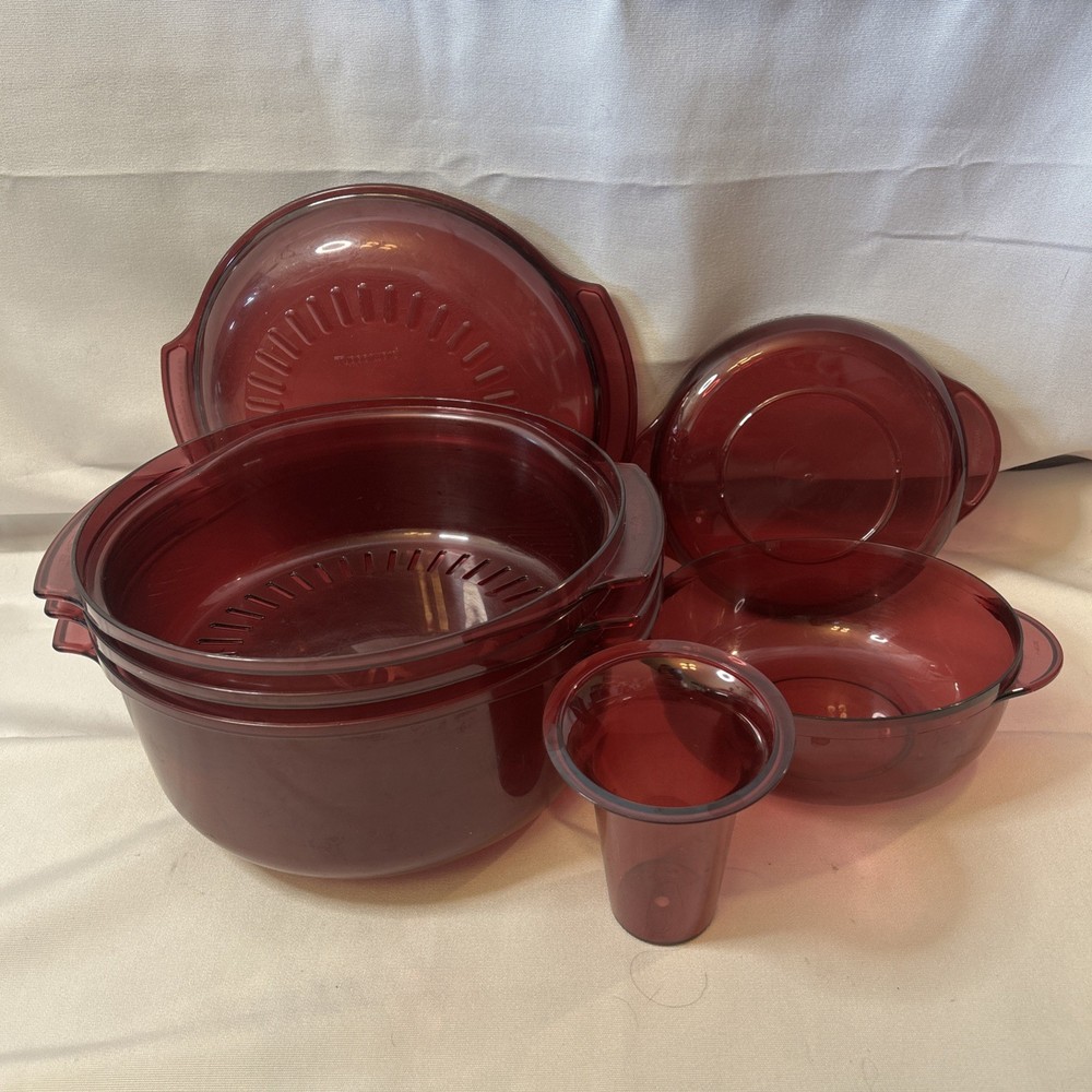 Tupperware Cranberry 7 Piece Steamer Microwave Stack Cooker Set