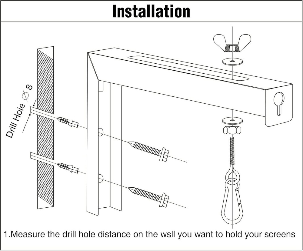 Universal Projector Screen L-Bracket Wall Hanging Mount 6 inch Adjustable