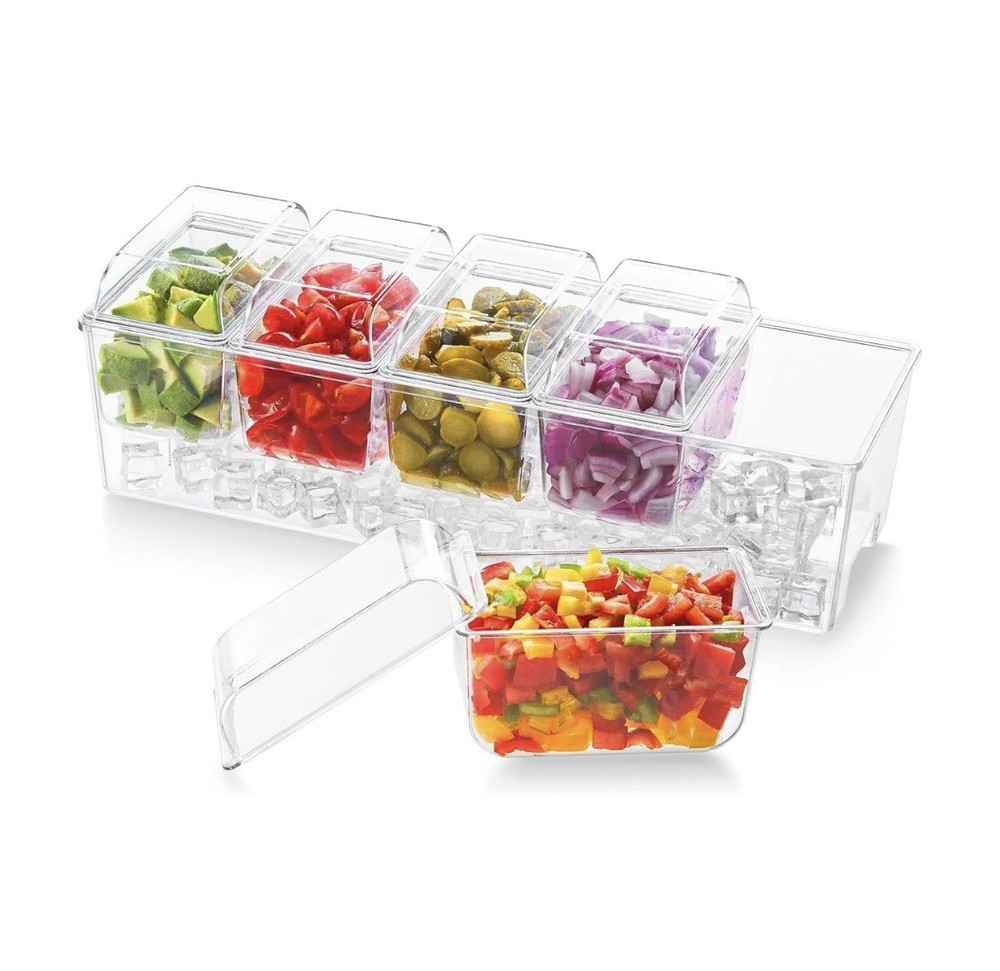 Ice Chilled Condiment Caddy with 5 Containers, 15.3" Server