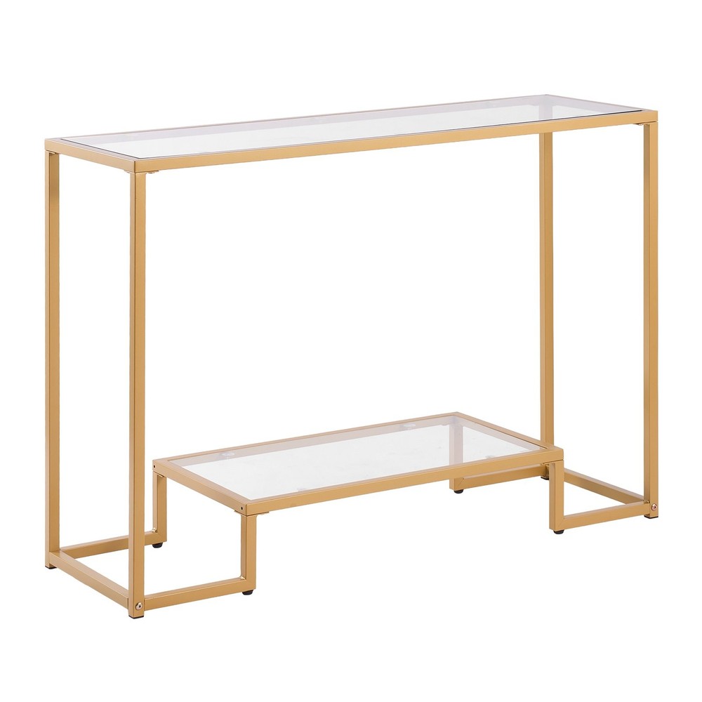 New/2-Tier Glass Console Table, Modern Rectangle Sofa Side Table with Tempered G