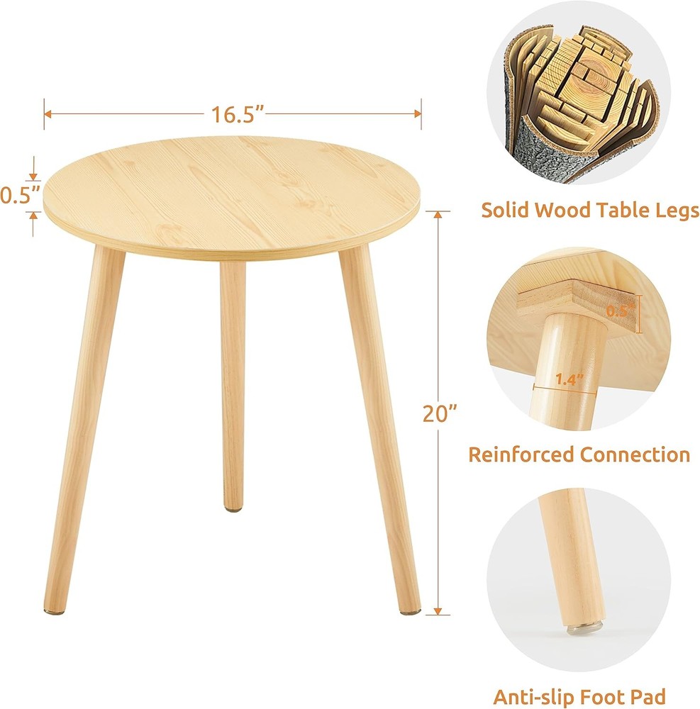 Small Round Side Table Modern Light Wood Side Table Bedside Nightstand End Table