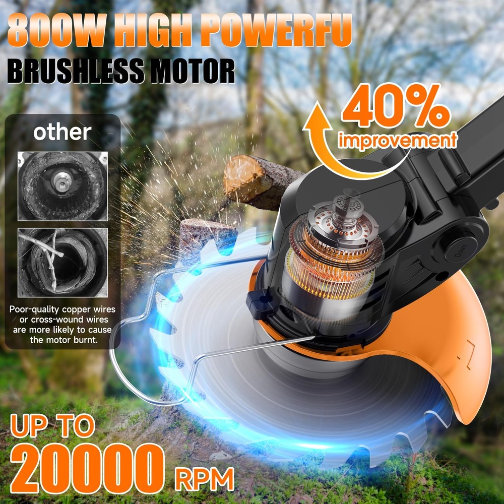 Electric Weed Wacker Cordless stringless,Grass Trimmer,with 2 Batteries, 1 Ch...