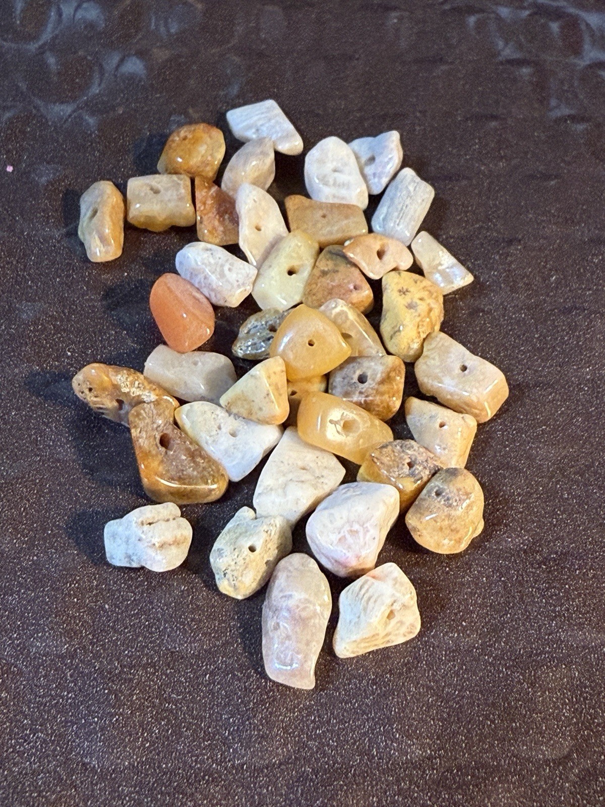 (10) Pre-1600 Cherokee Indian Drilled Quartz Stone Beads Brown Orange White