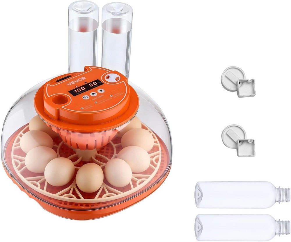 12 Egg Incubator, Automatic Egg Turner with LED Candler, Temperature & Humidi...