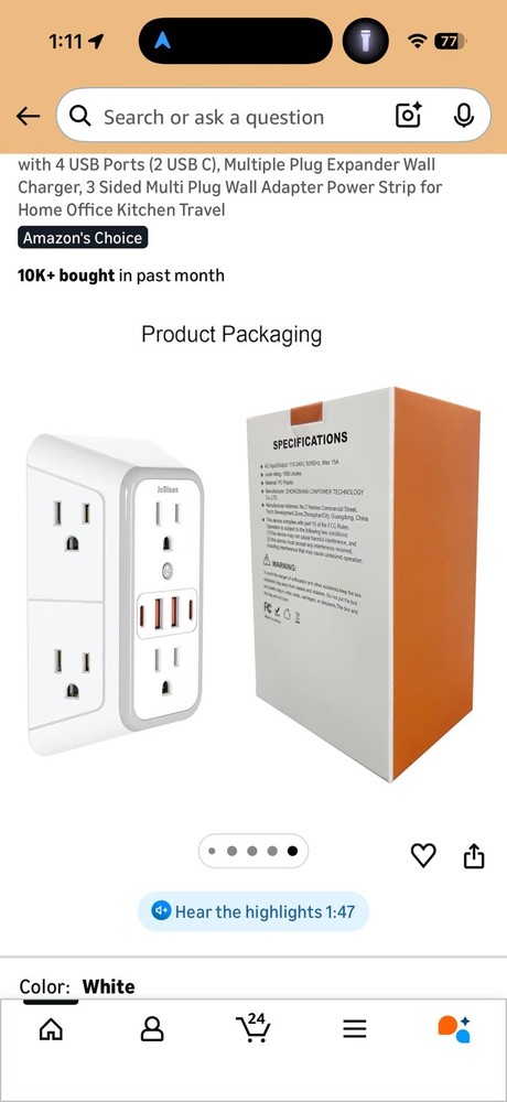 US Multi Socket Wall 6 AC Outlets 4 USB Port, 2 Type C Universal Plug Charger