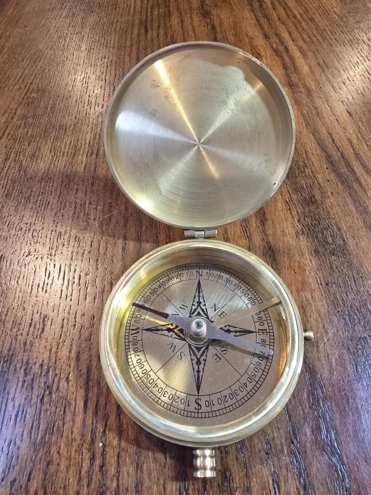 Antique Solid brass 3inch push button Pocket Compass