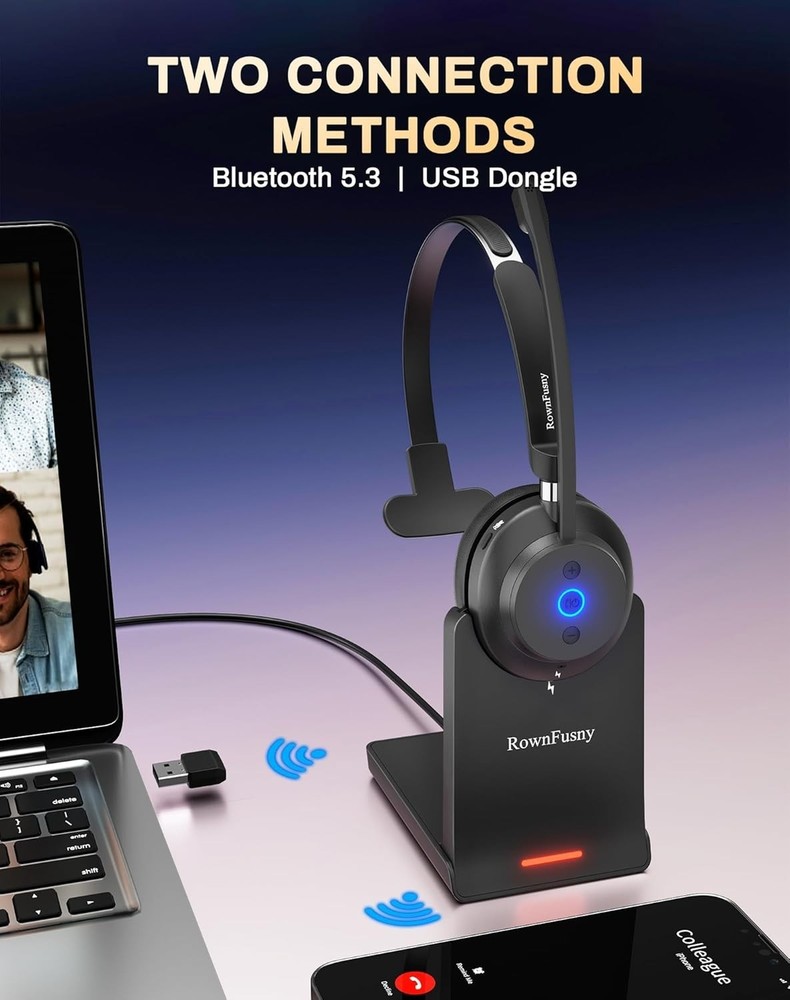 Wireless Headset with Mic for Work,Bluetooth Headset with Microphone