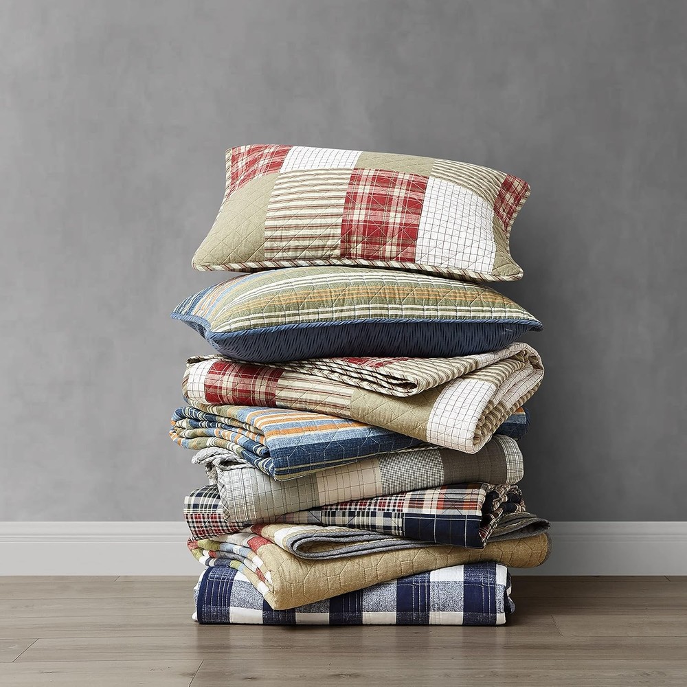 Queen Quilt Set Reversible Cotton Blend Bedding W/ Lightweight Feel Solid 3