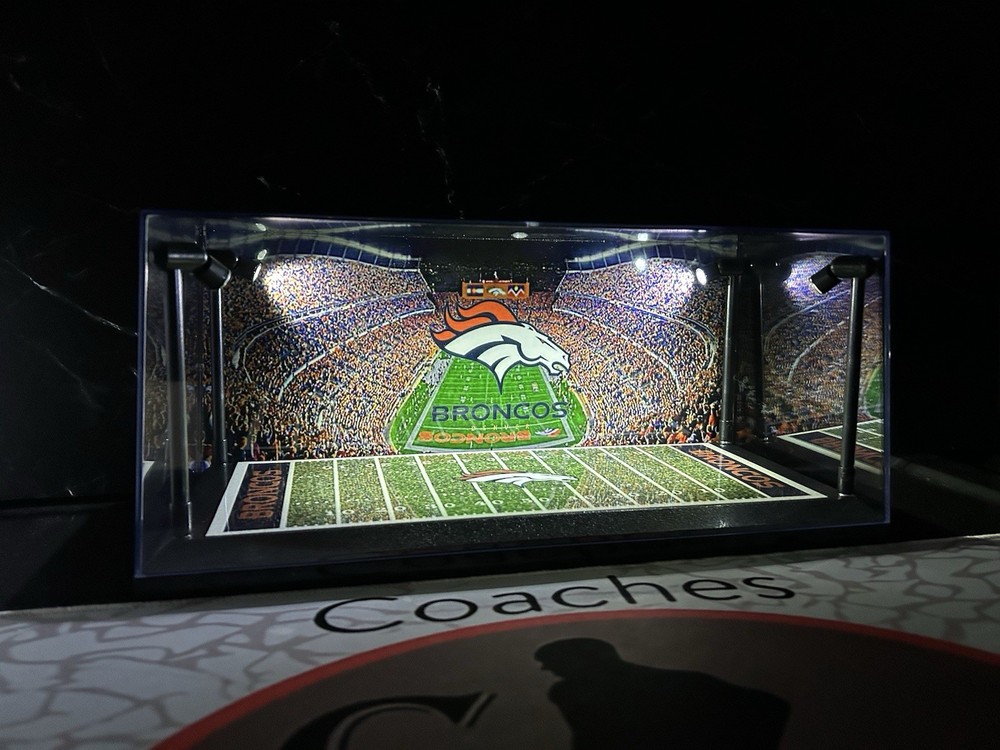 Denver Broncos Custom 2 Mini Helmet LED display case-
