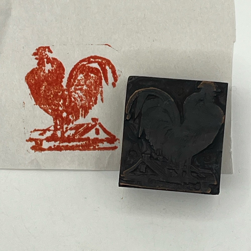 Letterpress Print Block Rooster VTG