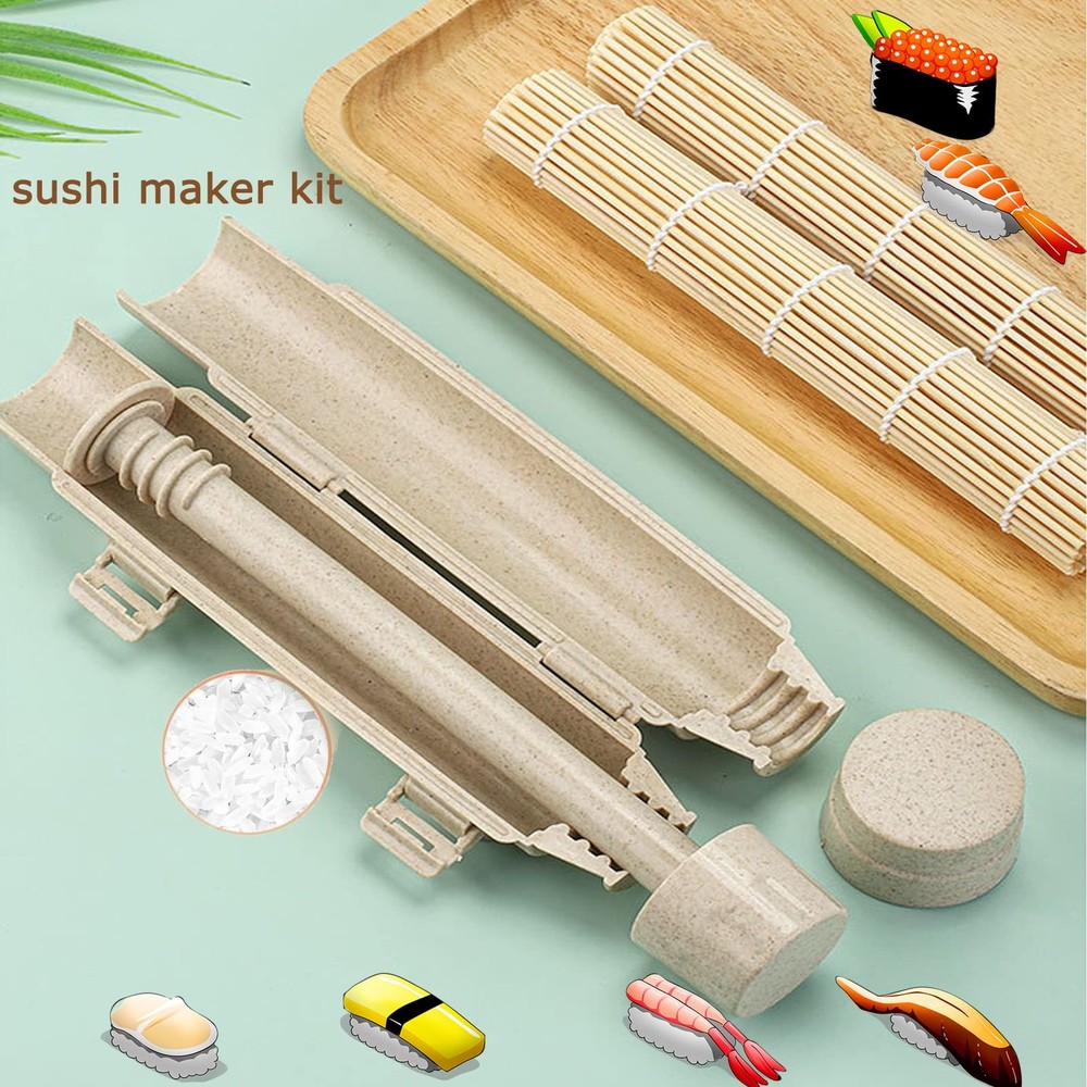Sushi Making Kit with 2 Bamboo Rolling Mats & Bazooka, 11,