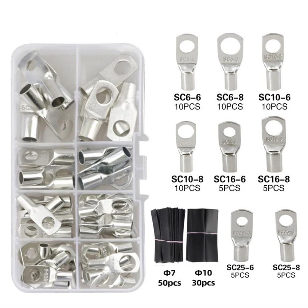 140PCS Copper Lugs Ring Terminals Bare Battery Welding Crimp Wire Connectors Kit