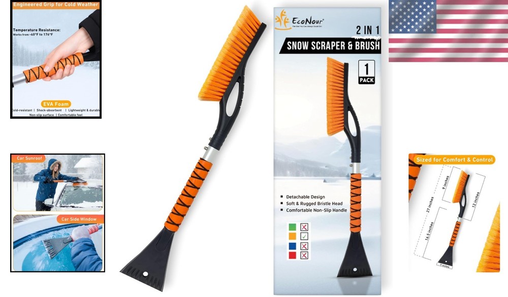 Aluminum Ice Scraper for Car Windshield | Snow Brush Combo