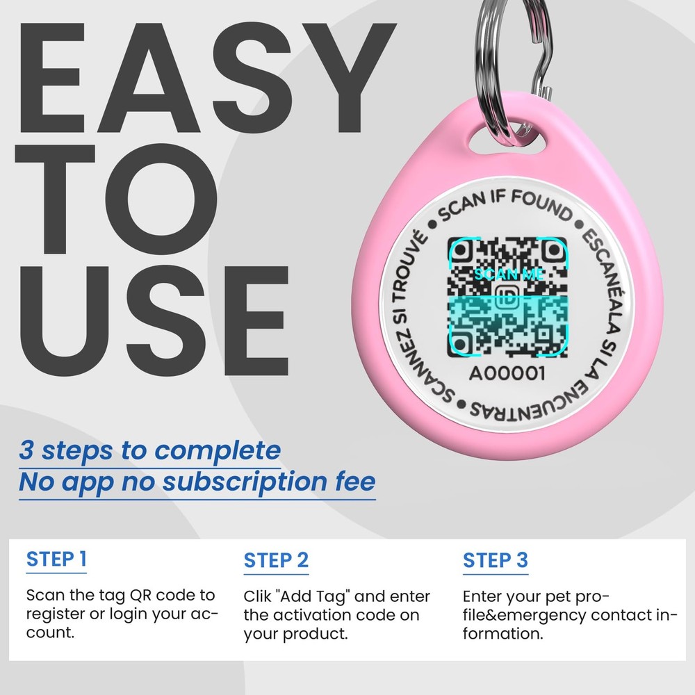 ilFindYou Cat Tags Personalized Small, QR Code Small-1"*1.2'', 1 Pack Pink