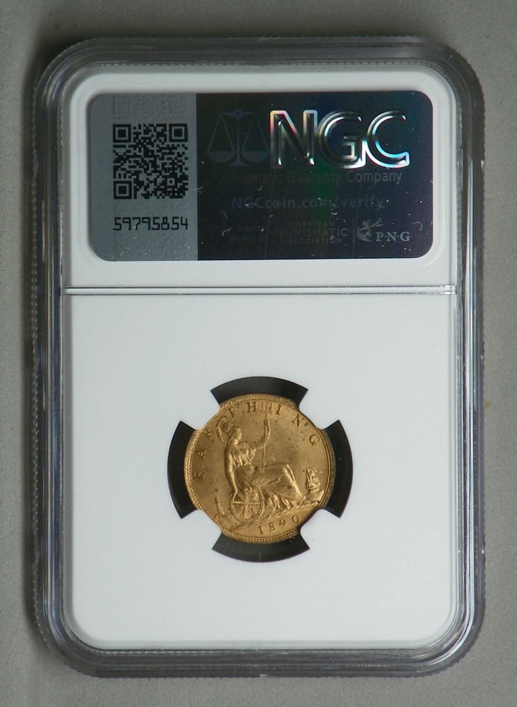 GREAT BRITAIN 1890 FARTHING, MS 64 RED, NGC
