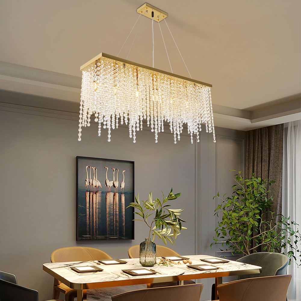 Modern Crystal Chandelier Dining Room Fixture Ceiling Light Lamp Rectangular NEW