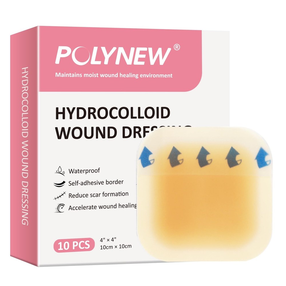 4" x 4"-10Pcs/Box Hydrocolloid Dressing with Border for Light Exudate, Hydroc...