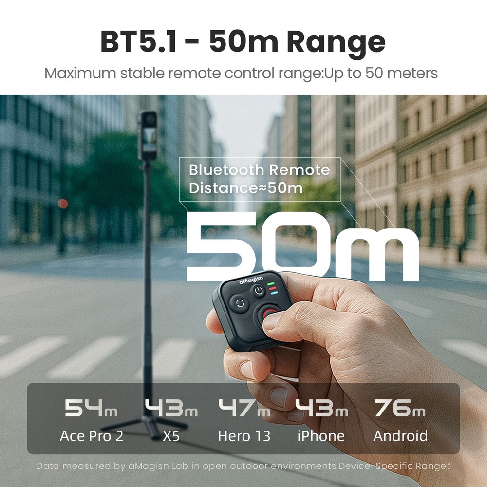 50M Range Bluetooth Remote Control For Insta360 X5/X4/X3/Ace (Pro) Accessories