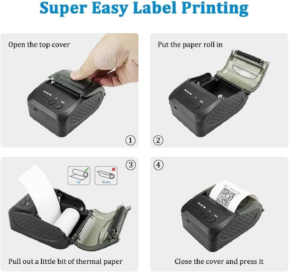 Bluetooth Receipt Printer, 58Mm Mini Thermal POS Printer Portable Personal Bill