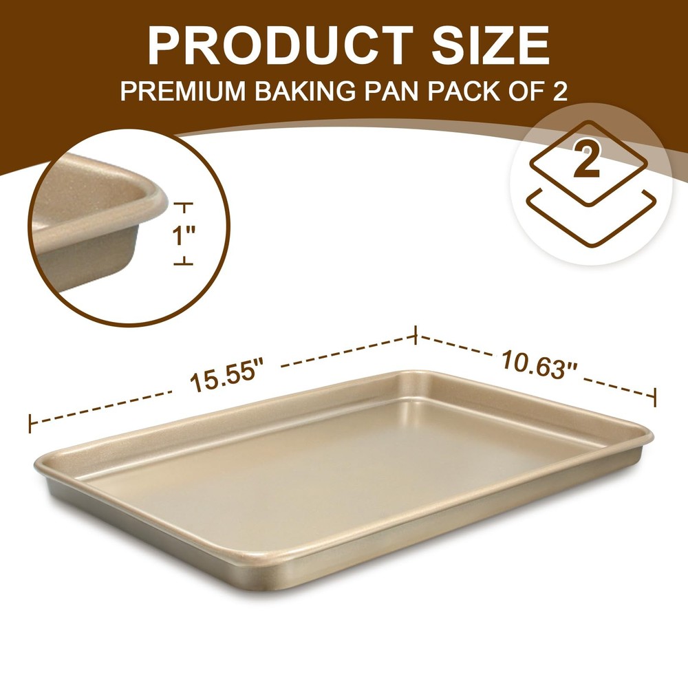 Baking Pan Set of 2, Commercial Cookie Sheets for Baking, Nonstick Carbon Ste...