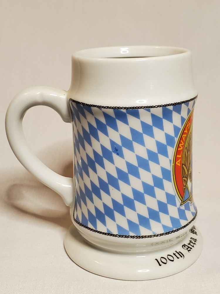 US ARMY Beer Stein Large Stoneware Mug 100th Area Support Graphic EUC