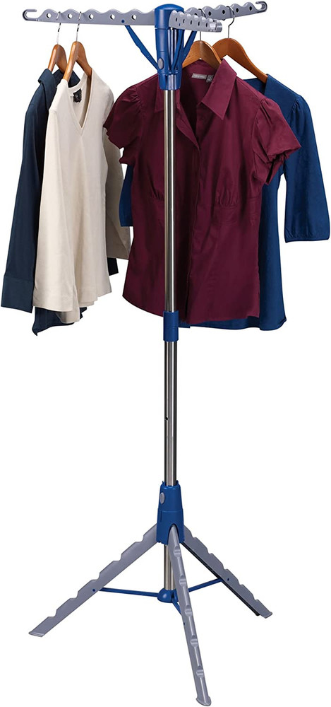 Collapsible Indoor Tripod Clothes Drying Rack | Silver and Blue