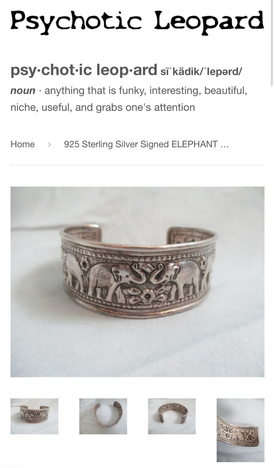 925 STERLING SILVER SIGNED ELEPHANT TRUNK UP BRACELET CUFF BANGLE JEWELRY