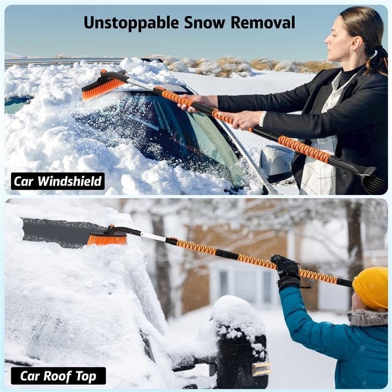63" Extendable Snow Brush & Ice Scraper with 360° Pivoting Head